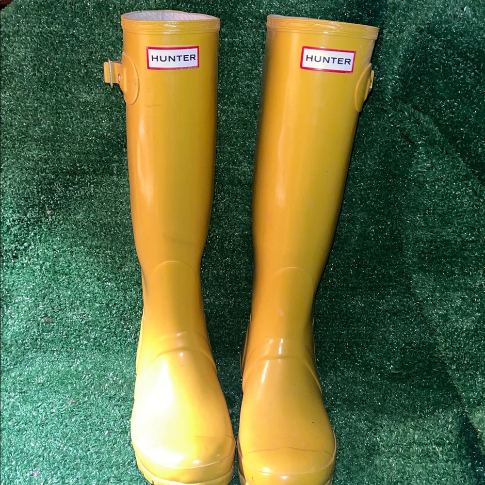 Hunter Original Gloss Tall Boots Yellow UK 5 US 6M/7F EU 38 - Picture 2 of 11